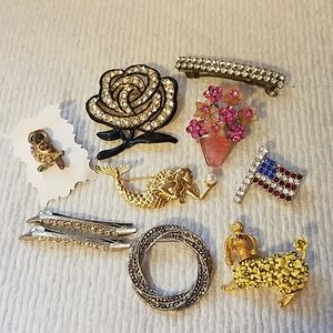 Jewelry lot 10 pieces brooches, pins, barrettes ha